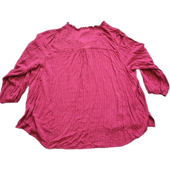 Lane Bryant Pink Magenta Long Sleeve V Neck Peasant Top Women Sz 26/28 - Picture 2 of 8
